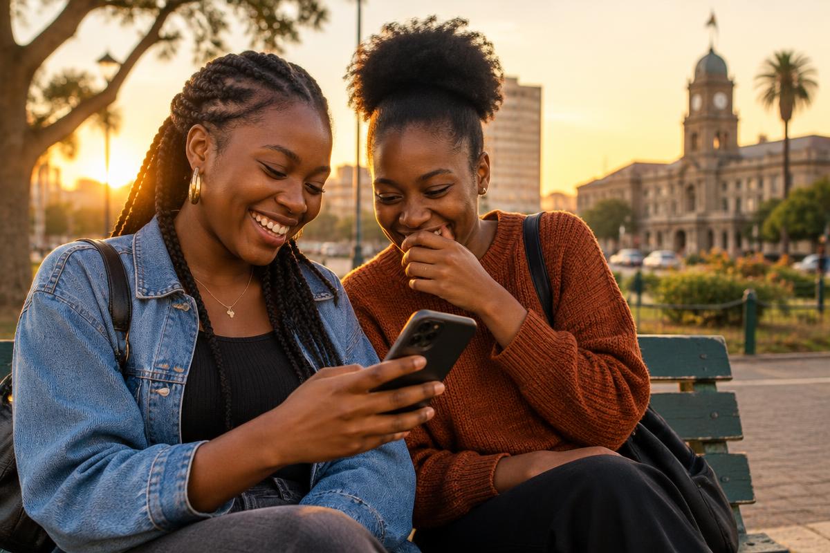 Two friends looking at a phone together